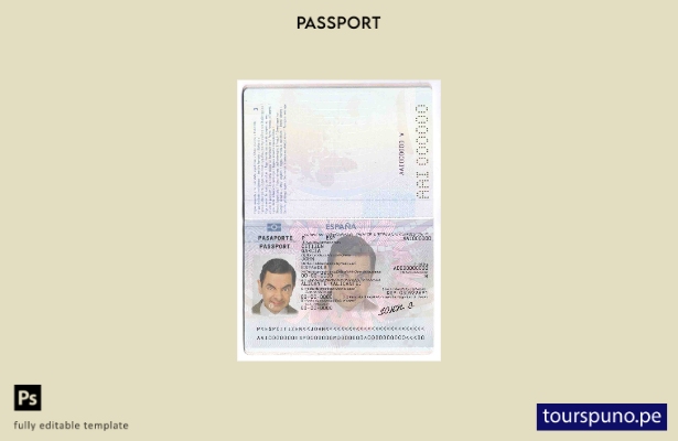Listo para imprimir la plantilla de pasaporte de España (hasta)